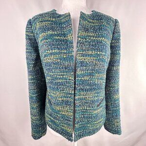 Laura Petites Classic Chic Tweed Jacket Green Teal Navy – US 12P